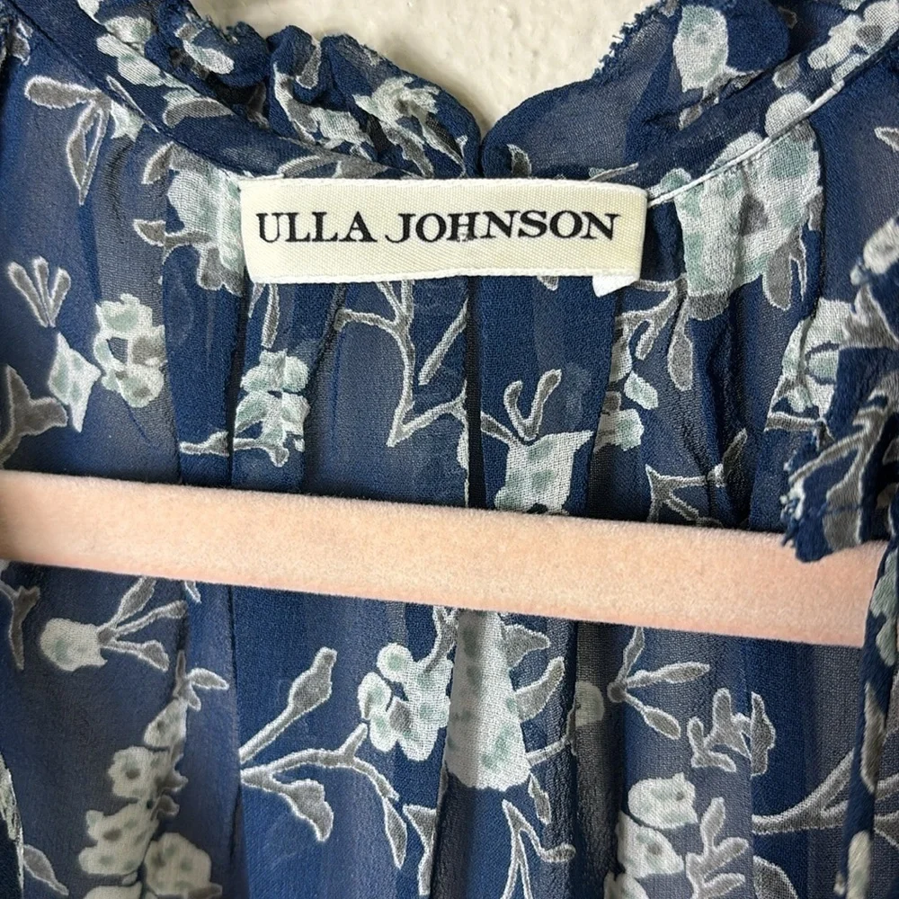 Ulla Johnson Rosine 100% Silk Sheer Blouse Top In Azure Blue size 0